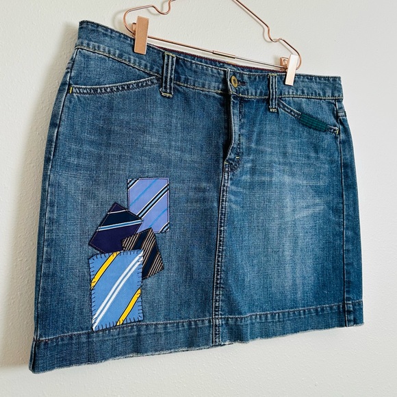 Vintage Tommy Hilfiger Denim Jean Skirt Patchwork Mini Y2K - Picture 6 of 11